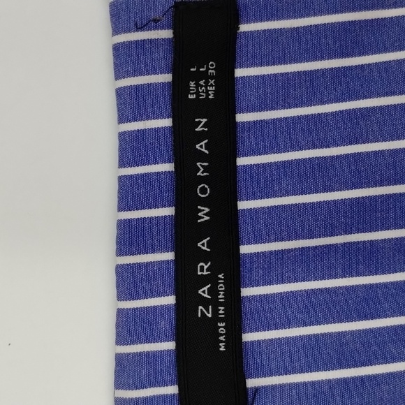 Zara Woman Chambray Embroidered Floral Striped Elbow Length Top Size Large - Picture 7 of 10